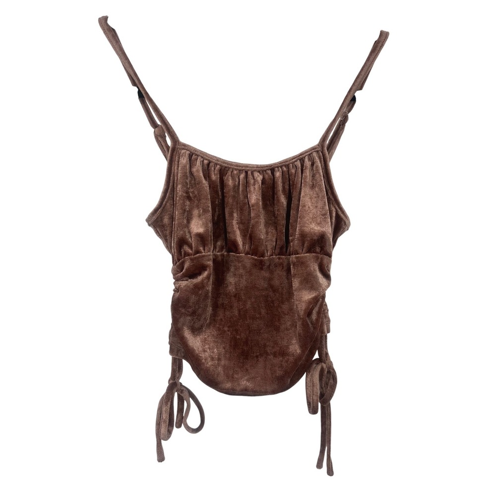 RSQ Cami Crop Top Women S Brown Velvet Ruched Side Tie Y2K Party Festival Fairy